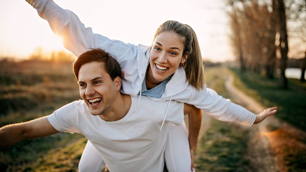 Couple playing in nature